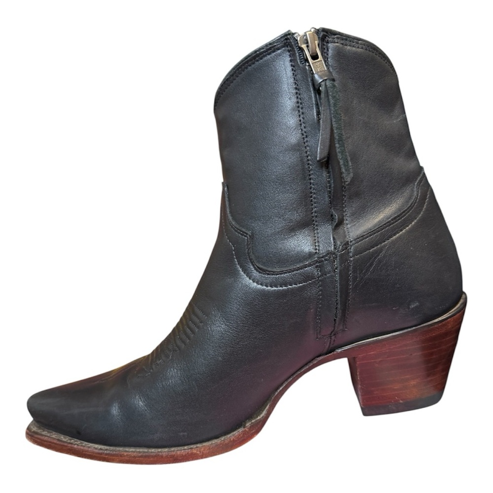 Tecovas The Daisy Black Cowhide Leather Western Ankle Boots w/ Stacked Heel 9 - Picture 2 of 14